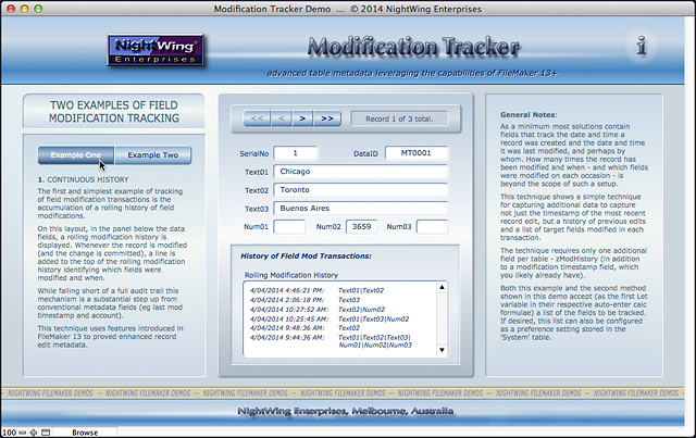 Modification Tracker demo for FileMaker Pro 13 and later