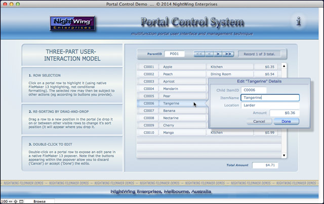 Portal Control System demo for FileMaker Pro 13 and later