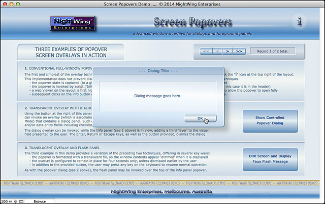 Screen Popovers demo for FileMaker Pro 13 and later