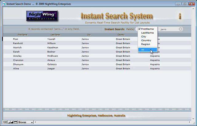 Instant Search demo for FileMaker Pro