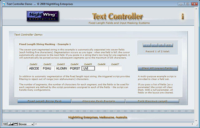 Text Controller demo for FileMaker Pro