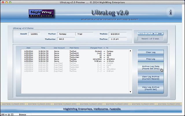 UltraLog v2.0 demo for FileMaker Pro 13 and later