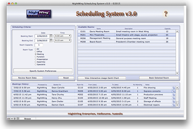 Scheduling System - Main Screen